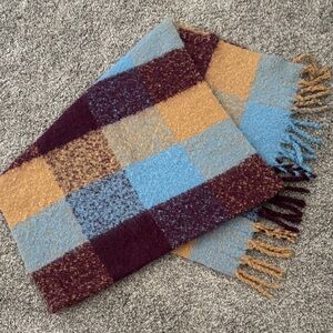 Ann Taylor Blue and Mustard Knit Fringe Scarf